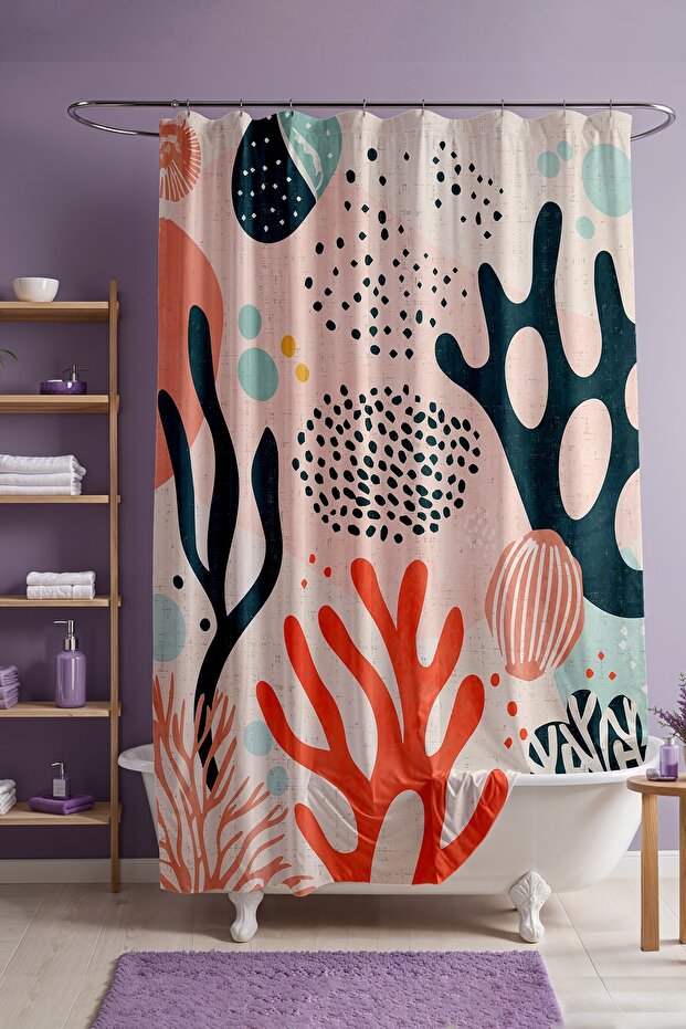 Bathroom Curtain, Geometric Underwater Pattern Shower Curtain, Bathtub Curtain 175X200Cm