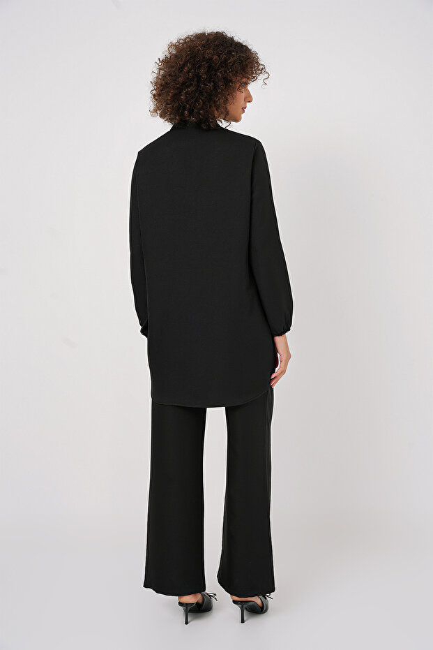 Black Linen 6678 Tunic and Trousers Set - 5