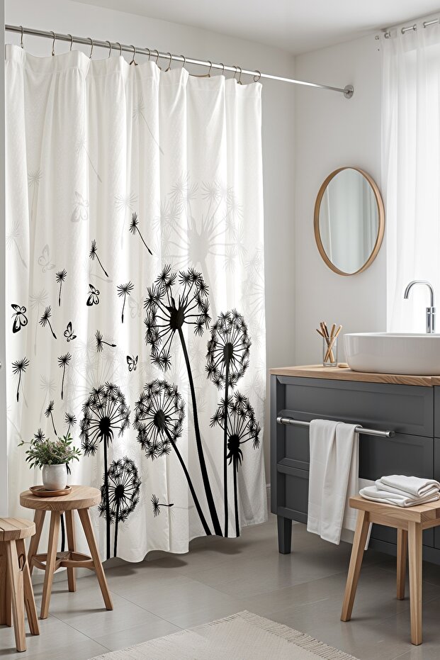Bathroom Curtain, Shower Curtain with Flying Butterflies and Dandelions Pattern, Bathtub Curtain 175X200Cm