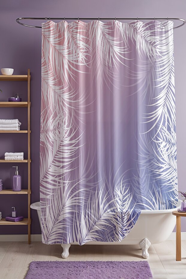 Bathroom Curtain, Dust Pink Imaginary Leaves Patterned Shower Curtain, Bathtub Curtain 175X200Cm