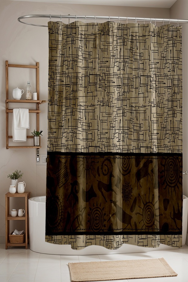 Bathroom Curtain, Ethnic African Animals and Sun Pattern Shower Curtain, Bathtub Curtain 175X200Cm