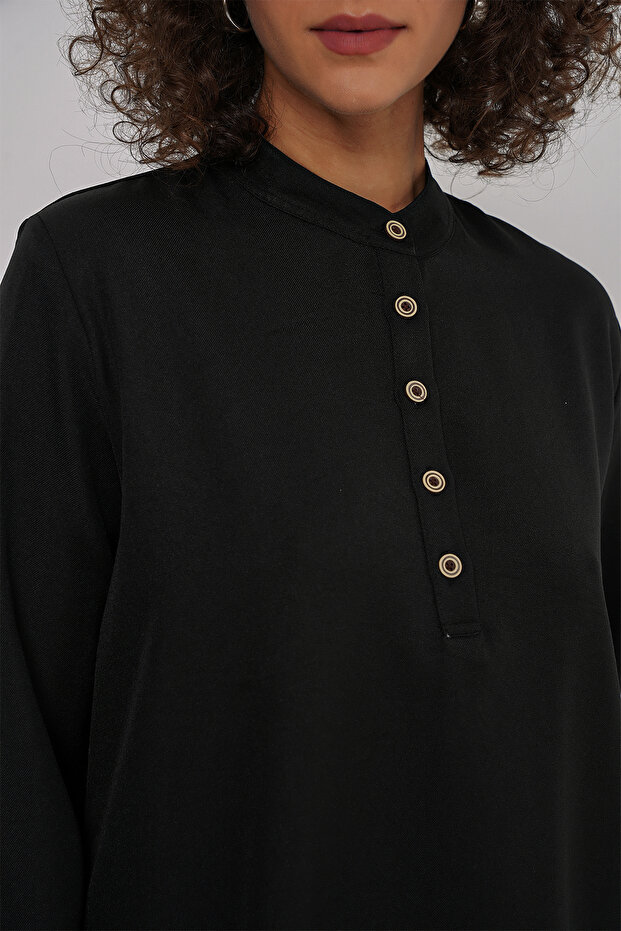 Black Linen 6678 Tunic and Trousers Set - 4