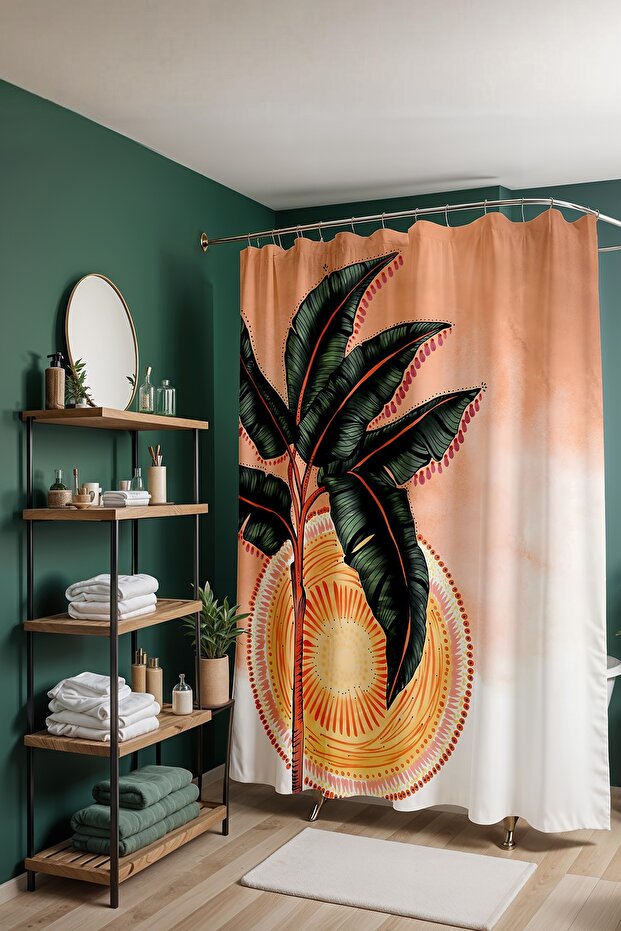 Bathroom Curtain, Palm in the Sun Pattern Shower Curtain, Bathtub Curtain 175X200Cm