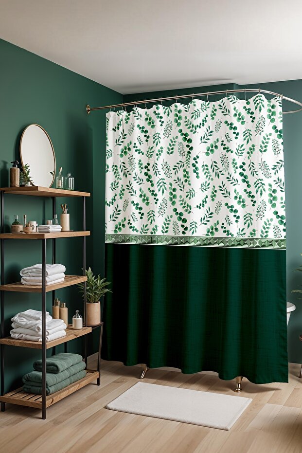 Bathroom Curtain, Ethnic Eucalyptus Leaves Pattern Shower Curtain, Bathtub Curtain 175X200Cm