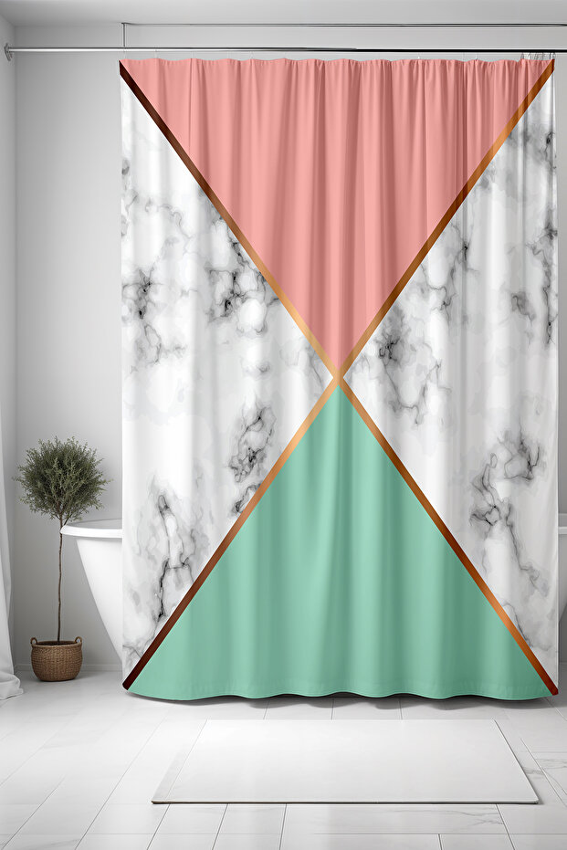 175X200Cm Pink Green Marble Backdrop Hourglass Patterned Bathroom Curtain