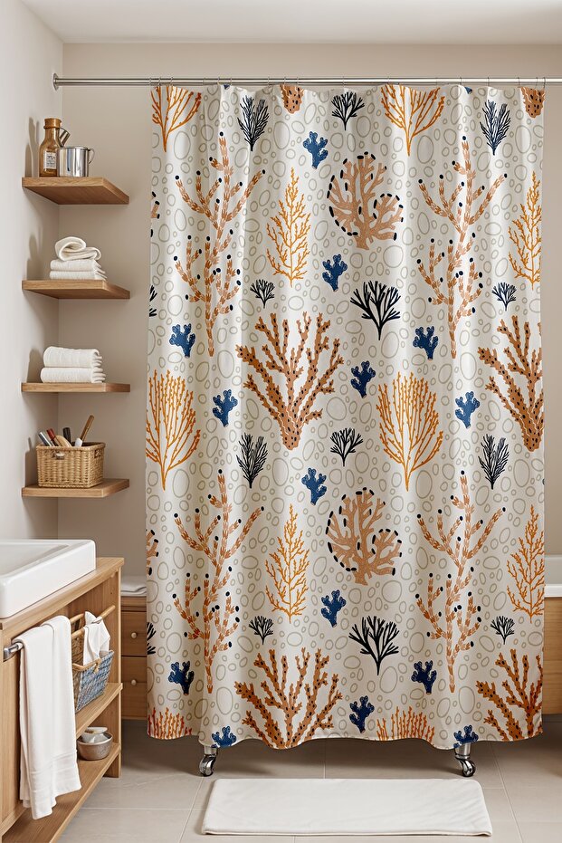 Bathroom Curtain, Bohemian Underwater Flowers Pattern Shower Curtain, Bathtub Curtain 175X200Cm