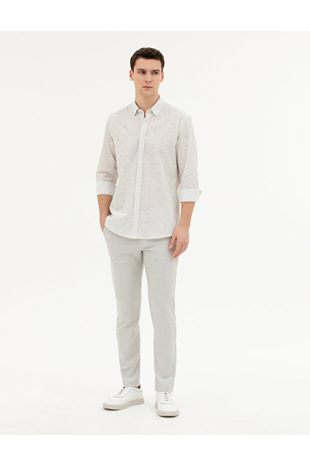 Gray Slim Fit Elastic Waist Canvas Trousers 50288508-Vr024