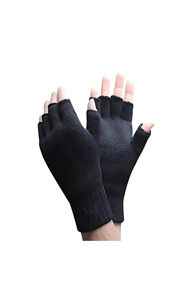 Parmağı Kesik Siyah Eldiven - 1