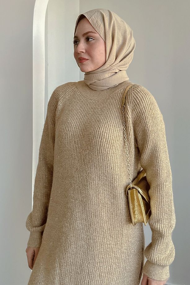 Simli Fitilli Camel Tunik - 5