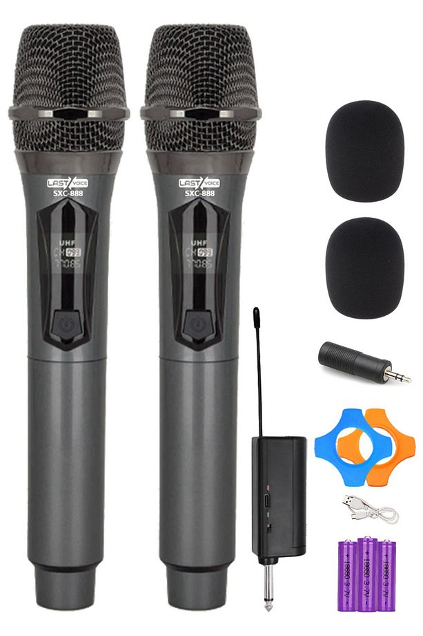 SXC-888E Şarjlı ÇİFTLİ EL Telsiz Kablosuz Mikrofon Seti - 1