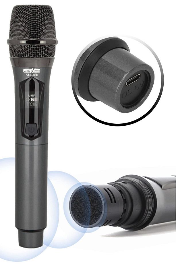 SXC-888E Şarjlı ÇİFTLİ EL Telsiz Kablosuz Mikrofon Seti - 4
