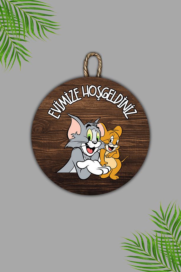 Modern Ahşap Kapı Süsü - Ahşap Zemin Tom ve Jerry Duvar Süsü - Dış Mekan Kapi Susu - 1