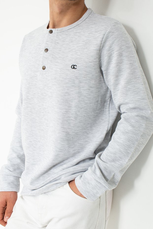 Man Nitelyfe Men's Knitted Comfortable Loose Henley Collar Long Sleeve T-Shirt