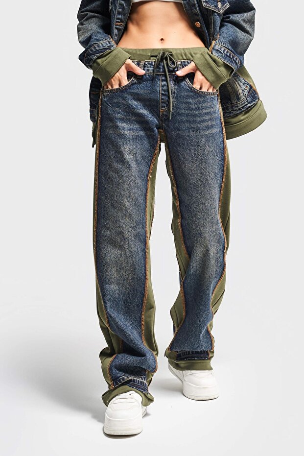 Kadın Örme Denim Karışımlı Loose Fit Tasarım Denim - 3