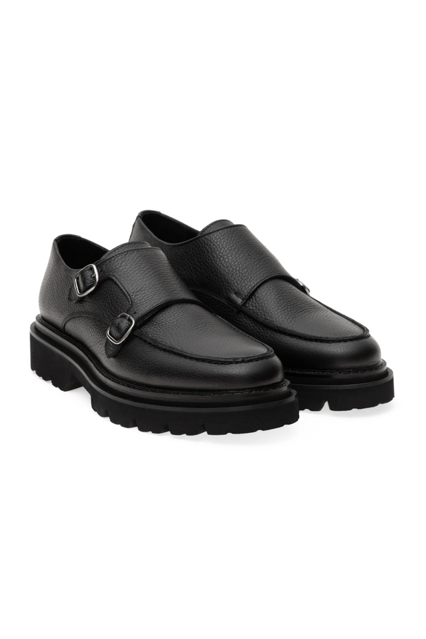 Black 100% Leather Casual Shoes 50295903-Vr046