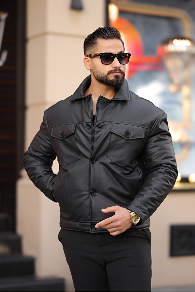معطف جلد شتوي سميك للرجال - 3