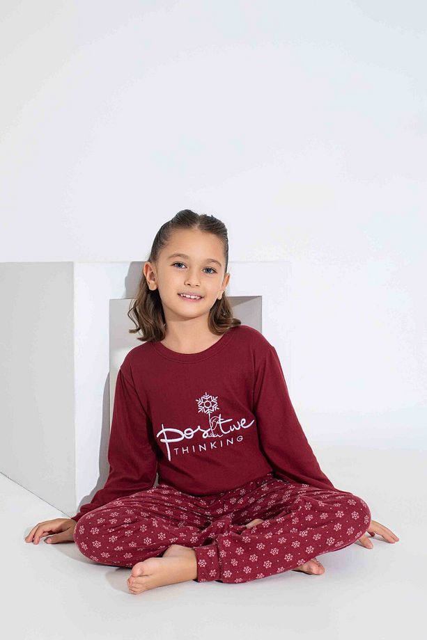 Kız Genç VE Çocuk Uzun Kollu Termal Kumaş Kışlık Sıcak Tutan Pijama Takımı - 1