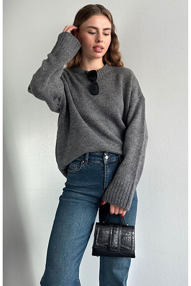 Bisiklet Yaka Oversize Kazak ANTRASİT - 4