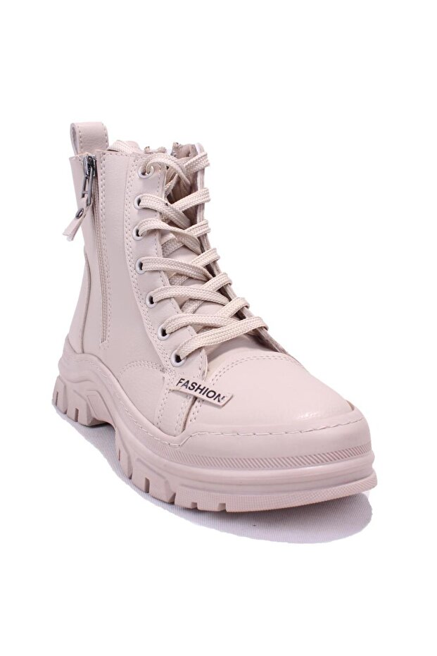 Dza07- 627586 Beige Orthopedic Daily Flat Heel Women's Boots