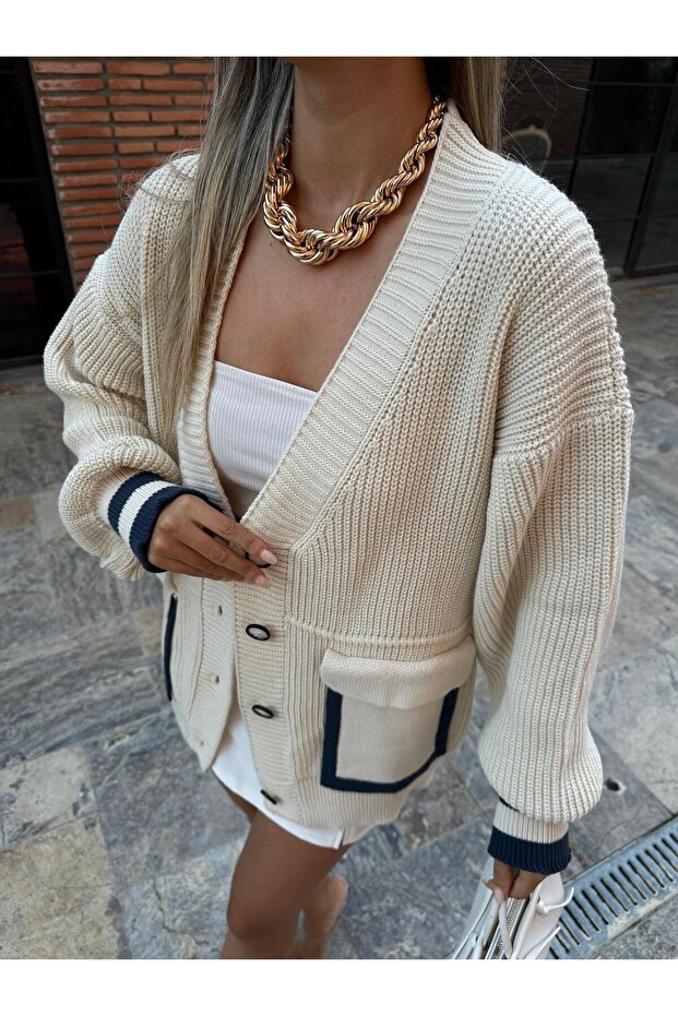 Knitted Pocket Striped Cardigan - 3