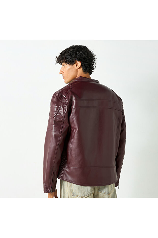 سترة راكبي الدراجات النارية ذات السحاب الصلب مع جيوب - 3