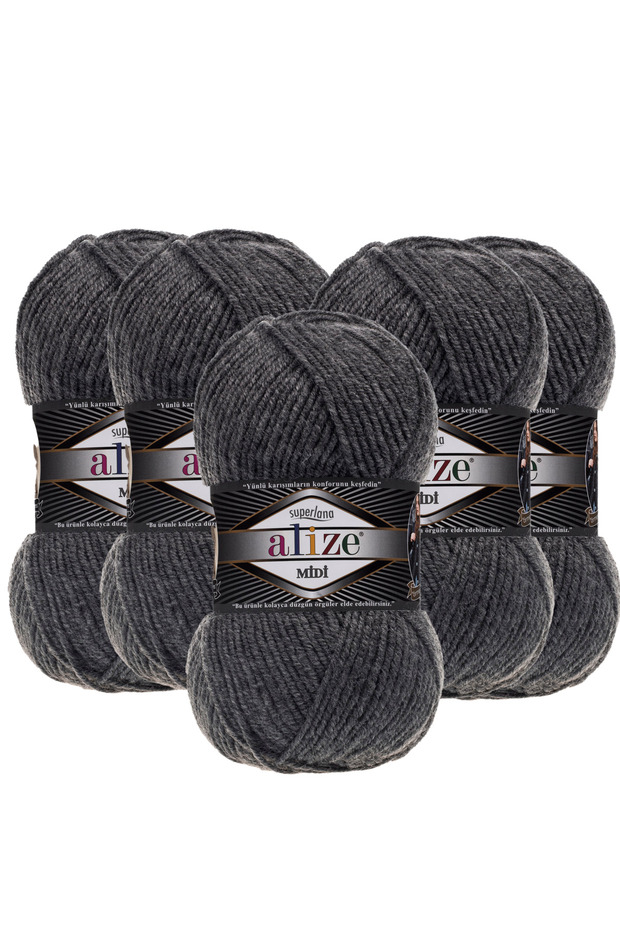 5 Adet Midi Alize Süperlana Midi Orta Kalın Yünlü İplik 100 gr. 170 mt.182 - 1