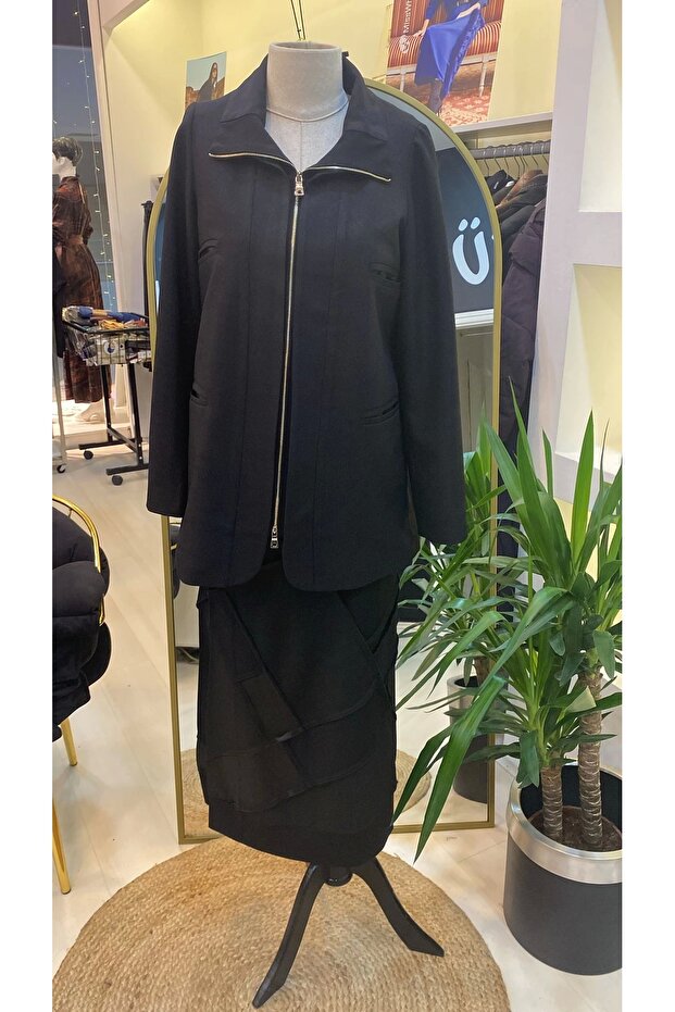 طقم سترة تنورة سوداء - 36206 - 1