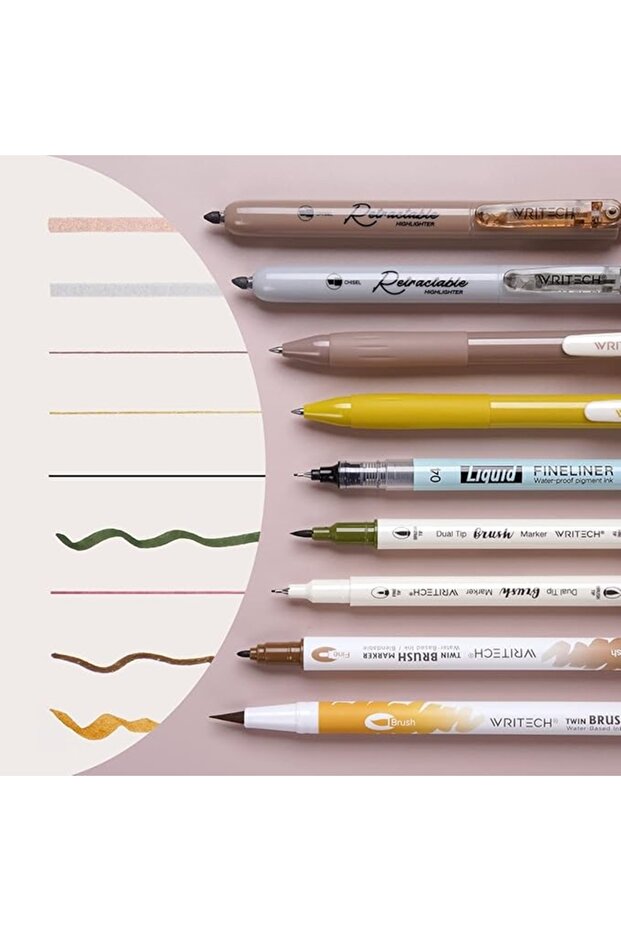 Set of 9 Drawing Ballpoint Pens with Clear Pen Holder Writech