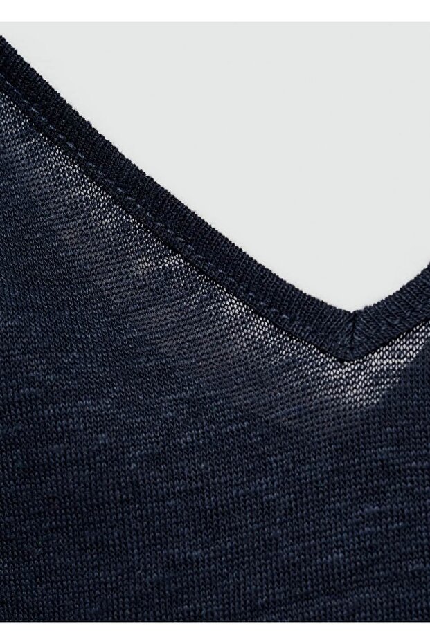 Düğümlü askılı keten bluz - 7