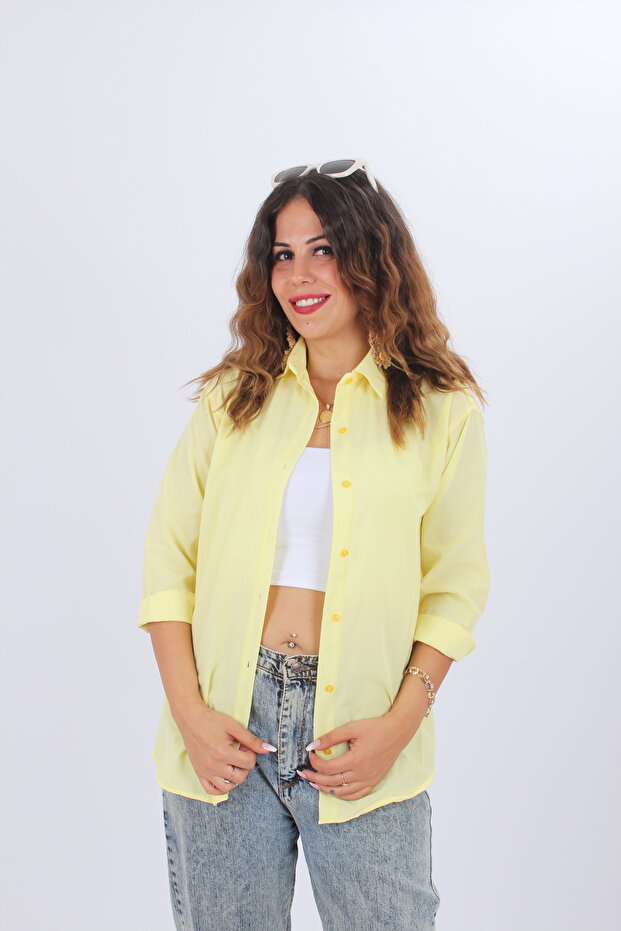 Kadın Oversize Uzun Basic Gömlek - 1