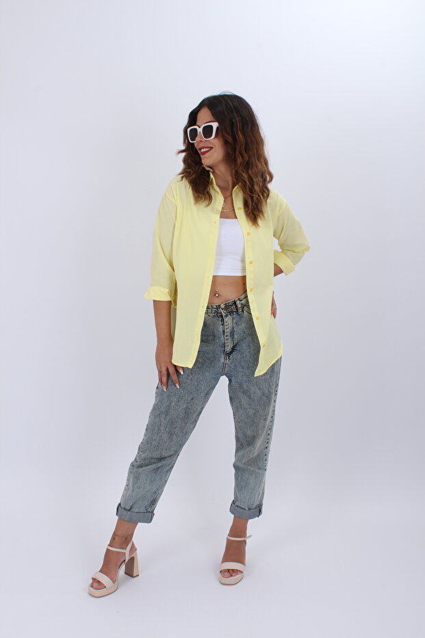 Kadın Oversize Uzun Basic Gömlek - 6