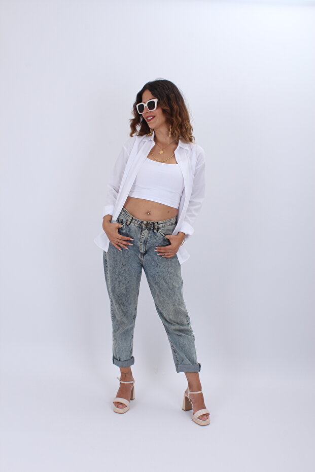 Kadın  Oversize Uzun Basic Gömlek - 4