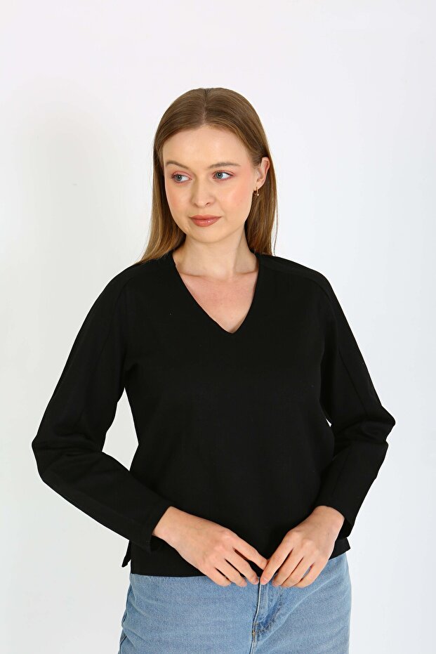 v yaka yırtmaçlı bluz - 1