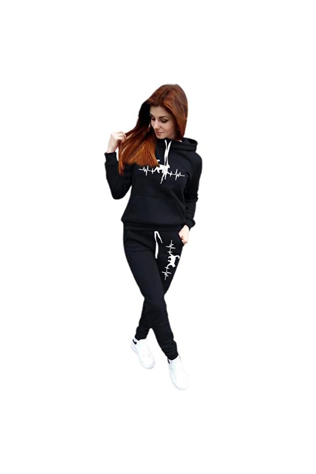 طقم رياضي سويت شيرت Jogger - هوديي بشريط مطبوع كبير الحجم
