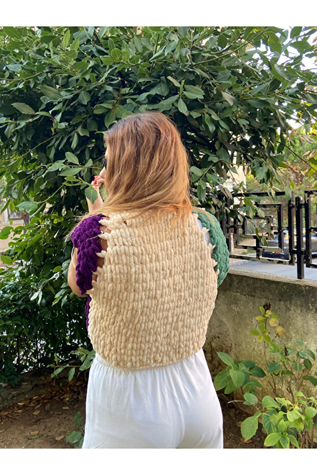 Mor El Örgüsü Yelek - 5