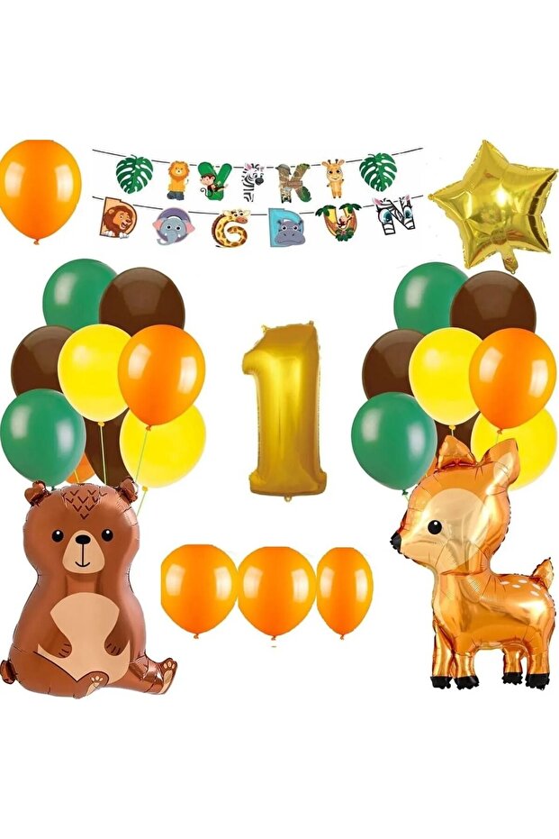 Forest Animals Concept Safari Themed 1 Year Old Birthday Party Set Ornament