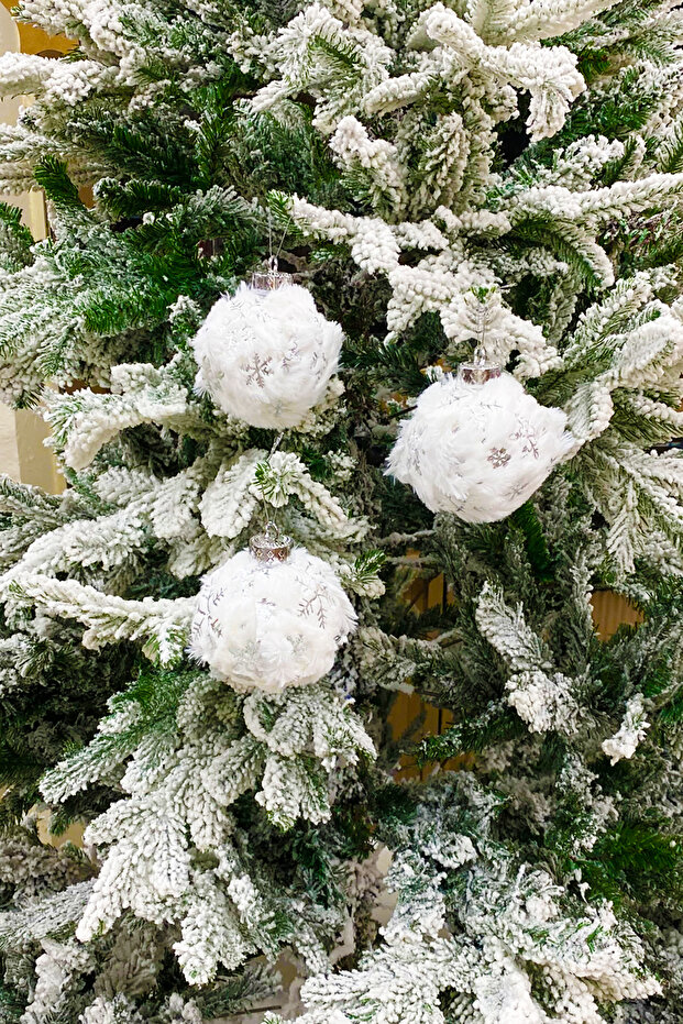 Christmas Tree Ball Luxury Plush Silver Snowflake Printed 3 Pieces 8 cm