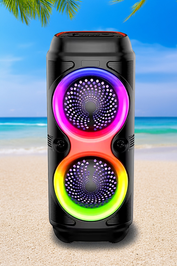 Yüksek Güçlü Taşınabilir Kablosuz Bluetooth RGB Işıklı Kareoke Hoparlör Bass - 4
