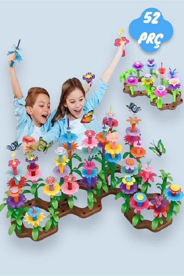 52 Parça Bahçe Çiçek Yapım Seti Yapı Blokları Yapboz Bul Tak Puzzle Çiçek Bahçesi Eğitici Oyuncak - 1