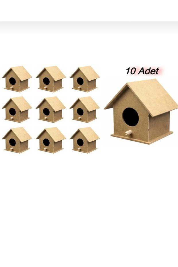 Ahşap kuş yuvası,kuş evi boyanabilir (10 adet) - 1