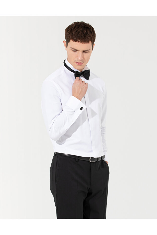 White Slim Fit Tuxedo Shirt 50258964-Vr013
