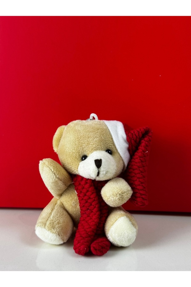 9X8 cm Christmas Themed Plush Bear Key Chain