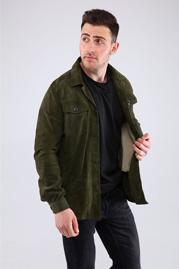 Düğmeli Süed Gömlek - 4