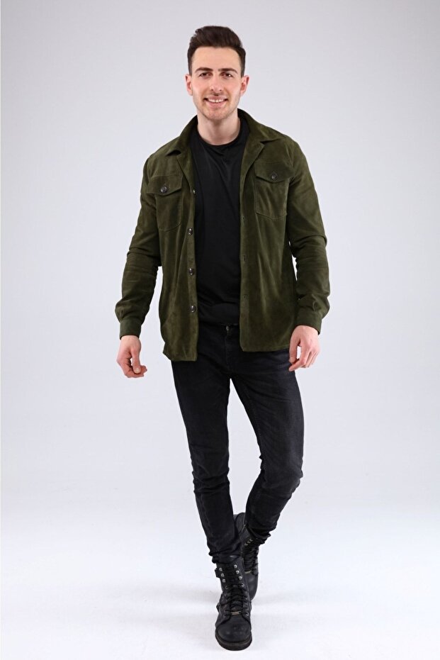 Düğmeli Süed Gömlek - 3