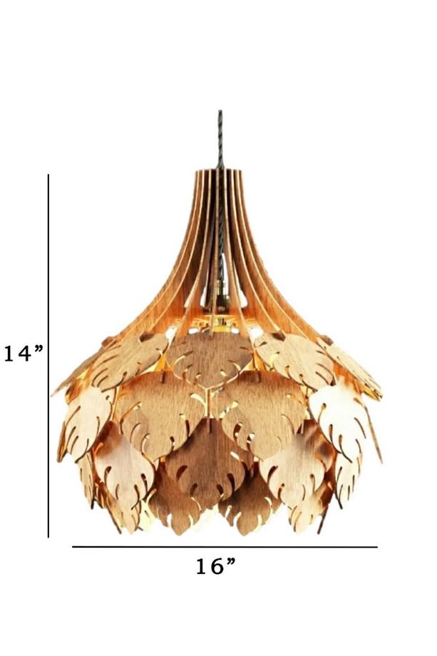 Palmiye Modern Aydınlatma Tasarım Globe Küre Doğal Ahşap Mdf 3d Lazer Kesim Rustik Salon Avize - 6
