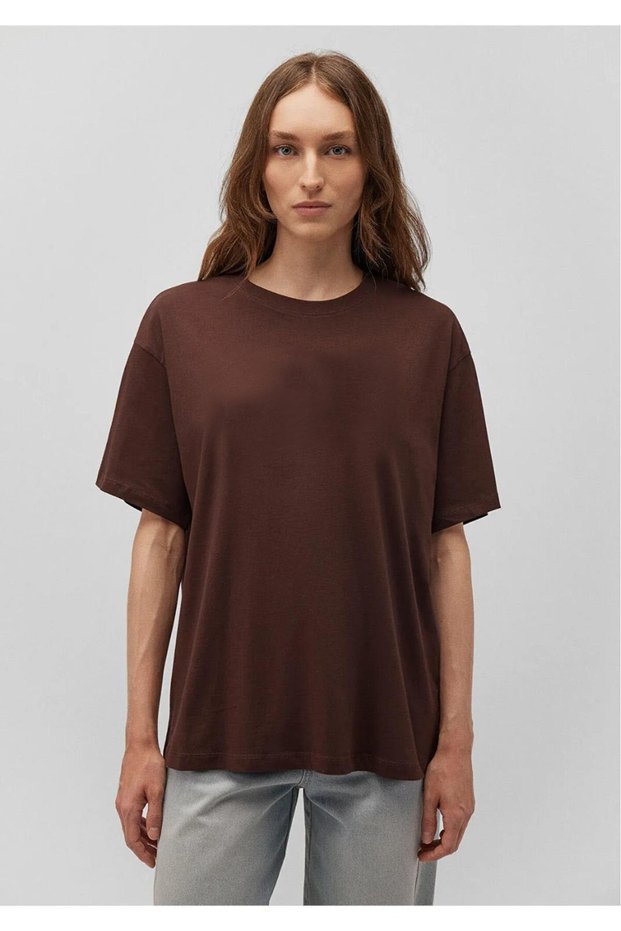X Serüven Super Quality Women's 100% Cotton Coffee Color Crew Neck Oversize Boyfriend T-Shirt