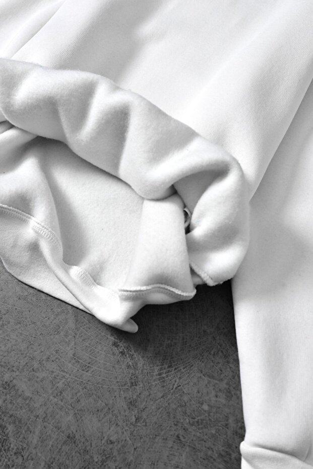 Erkek Beyaz Basic Kapüşonlu Oversize Sweatshirt - 3