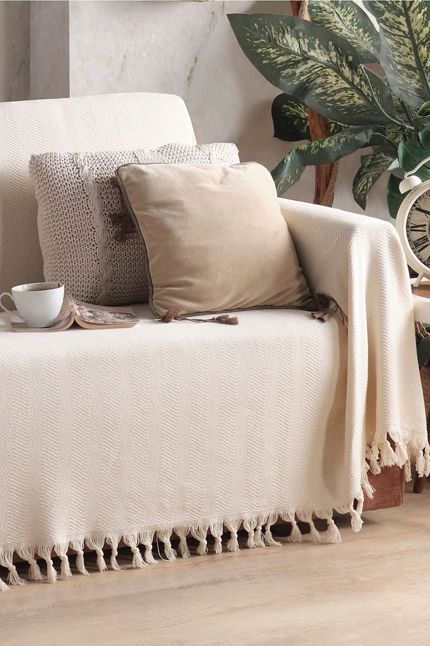 Naturel Koltuk Örtüsü Kolları Kaplayan Ekru 180x300 - 2