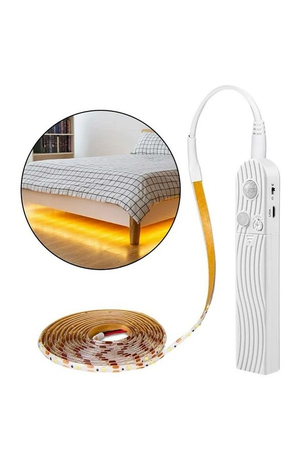 Hareket Sensörlü Pilli Led Gece Lambası Zamanlı Usb Şarjlı Dolap Yatak Altı Merdiven Aydınlatma 2m - 9