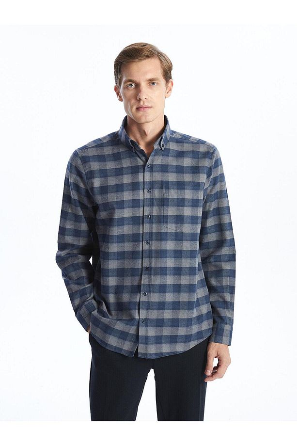 LCWAIKIKI Classic Ekoseli Regular Fit Uzun Kollu Ekose Gabardin Erkek Gömlek - 1